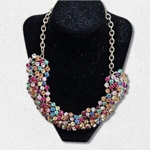 Sugarfix Runway Necklace Cluster Rhinestone Gold Tone Chain Multicolor One Size